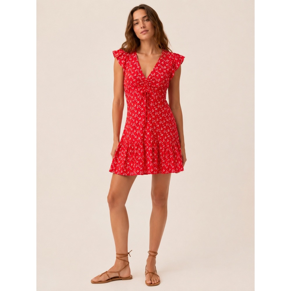 Universal Thread Womens Floral Flutter Sleeve Mini Dress‎ L Cottagecore Red